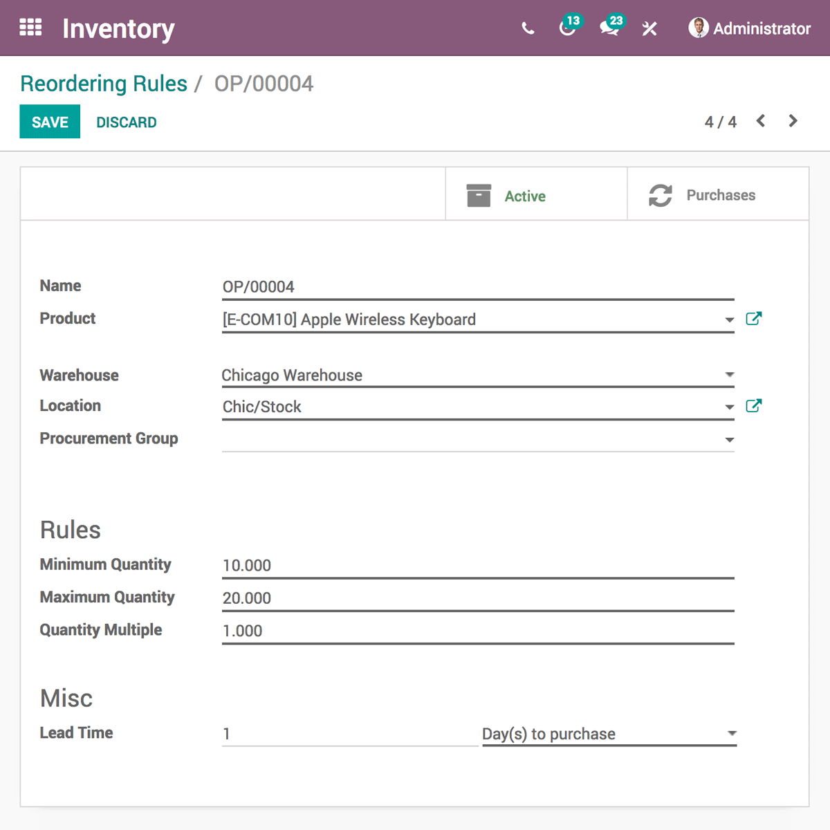 Odoo Inventory Management